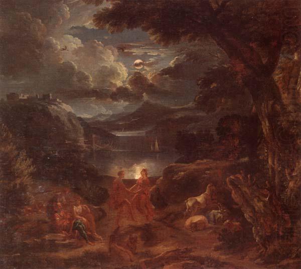 unknow artist A pastoral scene with shepherds and nymphs dancing in the moonlight by the edge of a lake china oil painting image